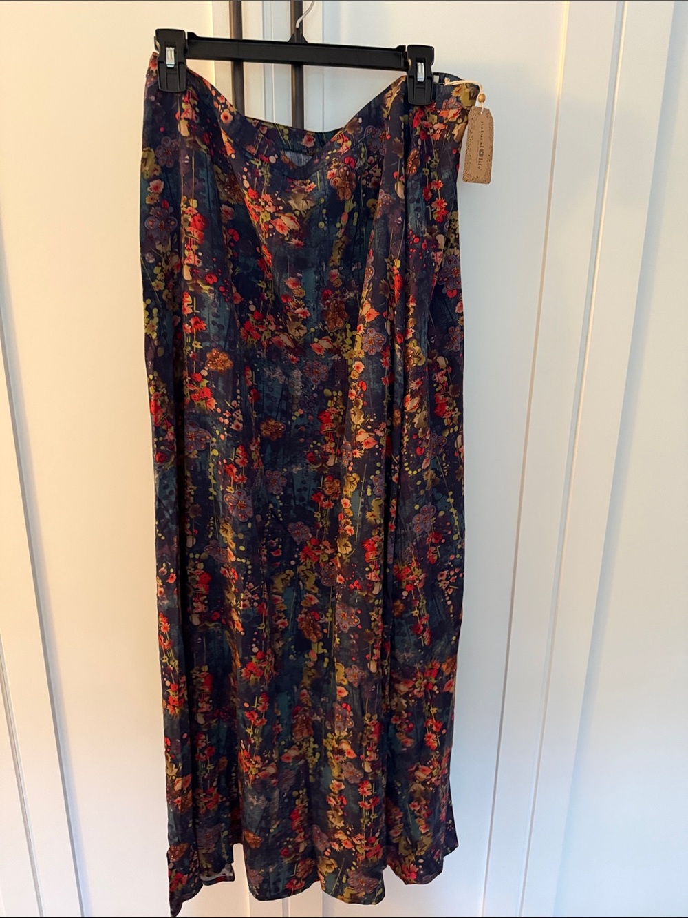 NATURAL LIFE Navy Floral Maxi Skirt with Red & Mustard Accents